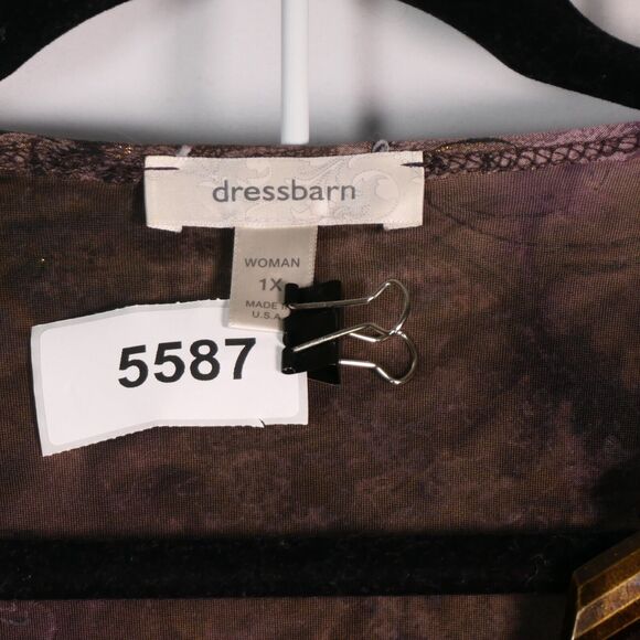 Dressbarn Blouse Womens Size 1X Purple Floral Layered Look Faux Necklace Boho - Picture 5 of 5